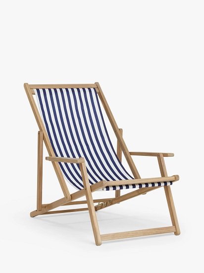 Acacia Chaise Frame and Striped Slings, Natural/Blue and White